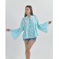 Blusa in Pizzo colore Turchese con Ricami in Paillettes e corallini