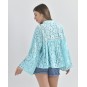 Blusa in Pizzo colore Turchese con Ricami in Paillettes e corallini