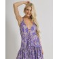 Sleeveless Short Dress in Purple Color with Gold Design