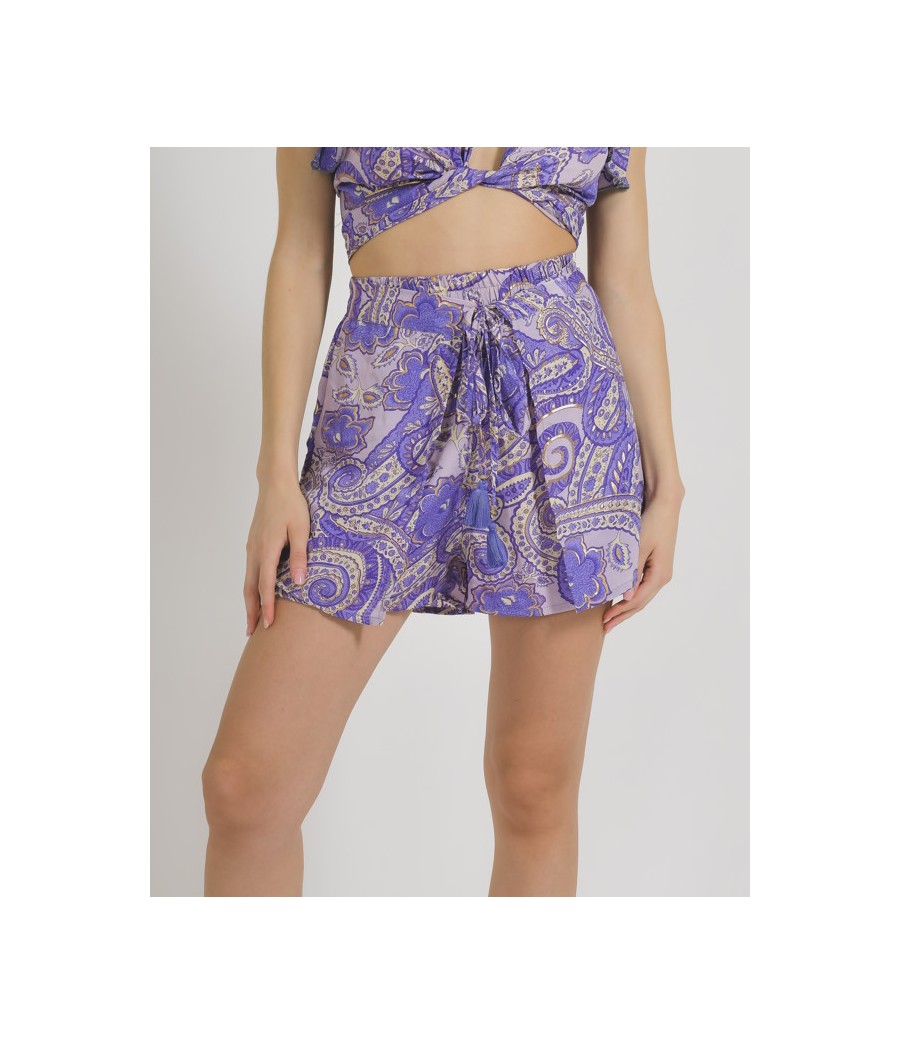 Short viola con disegni oro 100%crepe