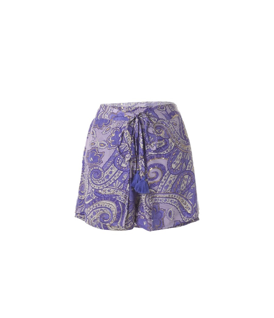 Short viola con disegni oro 100%crepe