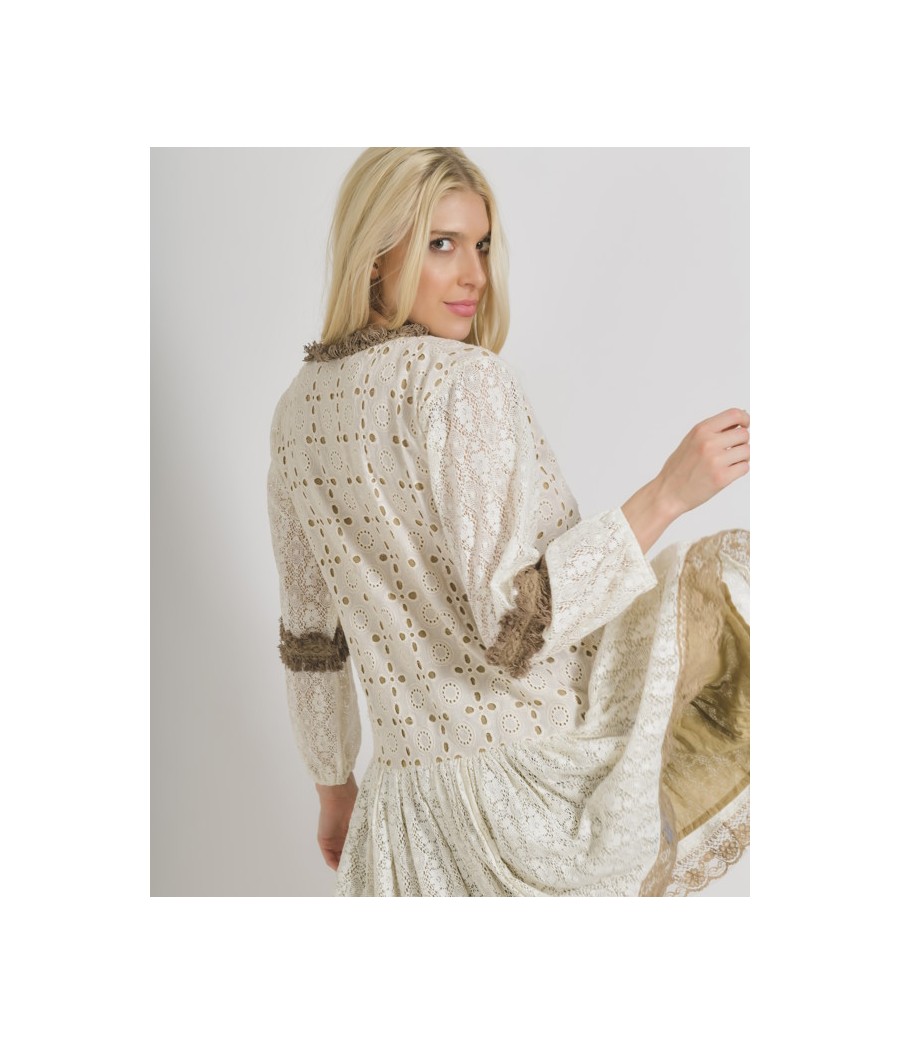 Abito-Kaftano con Pizzo-Beige-One Size