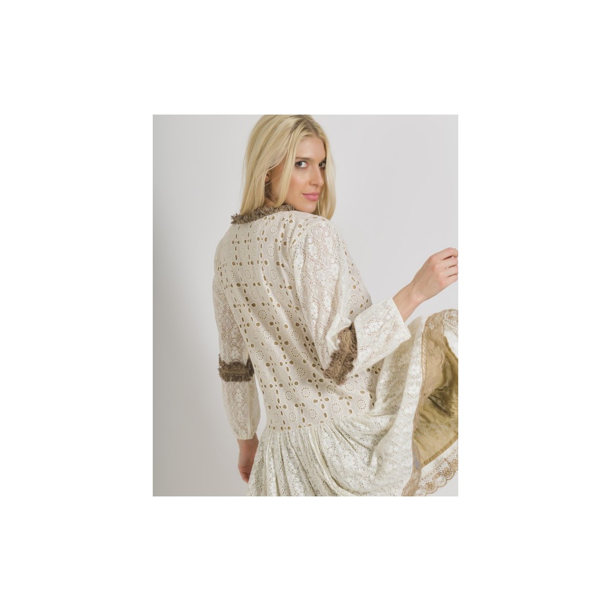 Abito-Kaftano con Pizzo-Beige-One Size