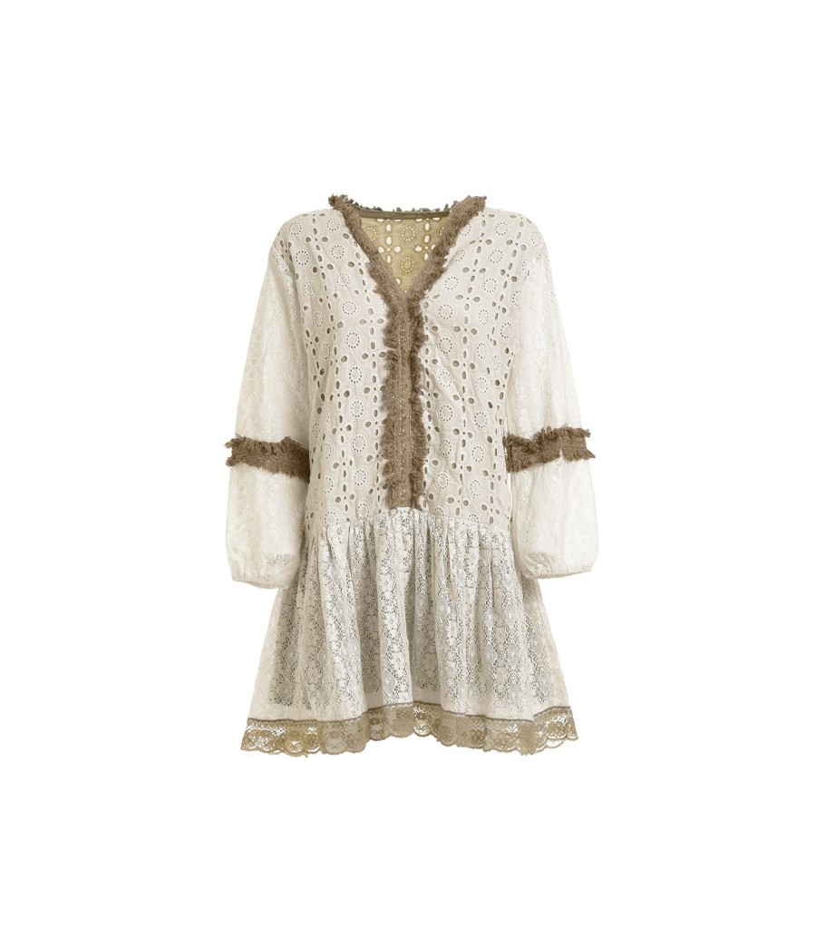 Abito-Kaftano con Pizzo-Beige-One Size