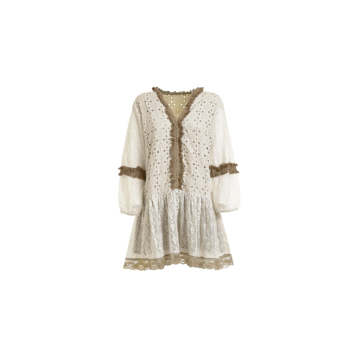 Abito-Kaftano con Pizzo-Beige-One Size