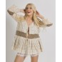 Blusa/Kimono Cotone e Pizzo Sangallo -Beige-One Size