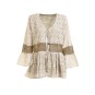 Blusa/Kimono Cotone e Pizzo Sangallo -Beige-One Size