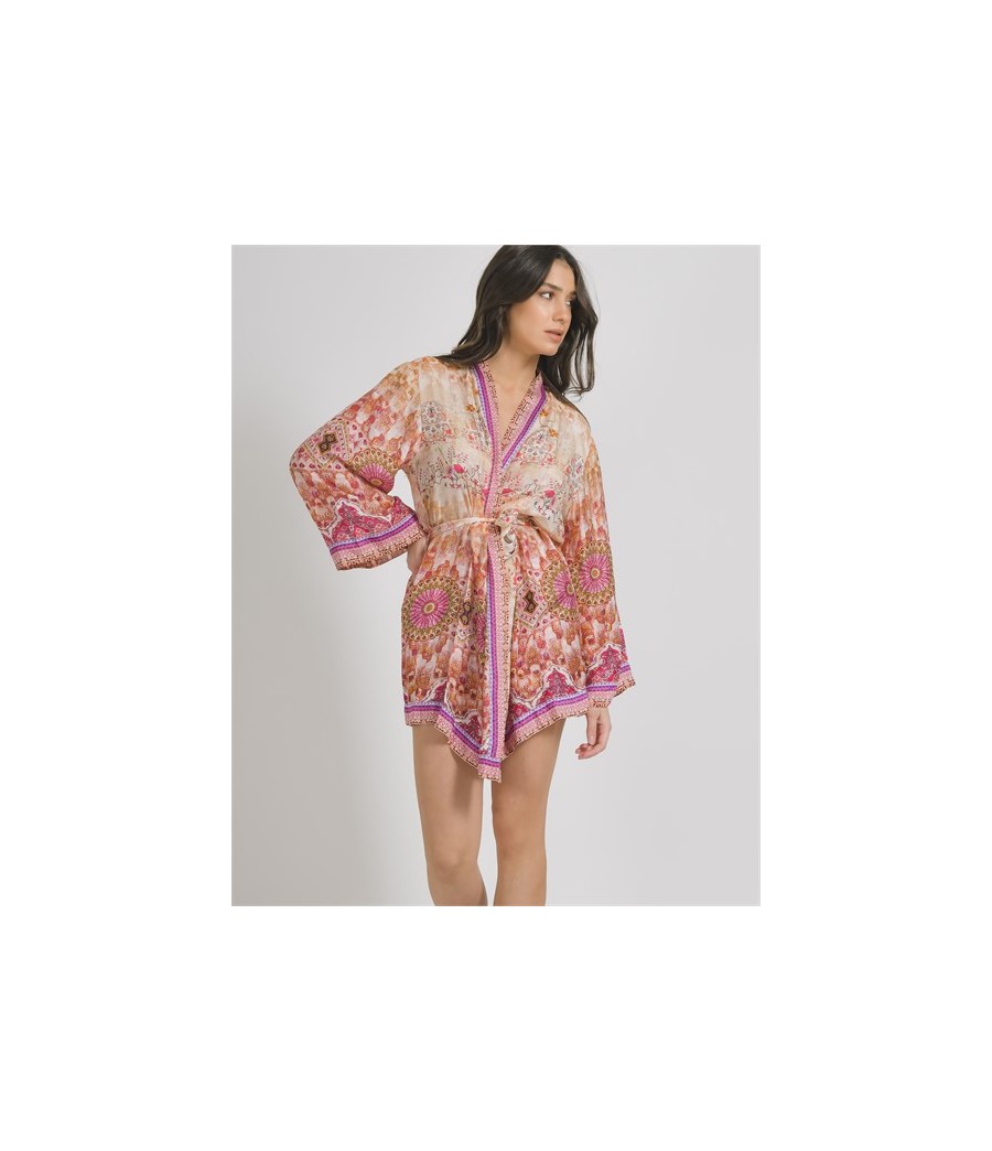 Blusa/Kimono Fantasia Rosa/Arancio-One Size