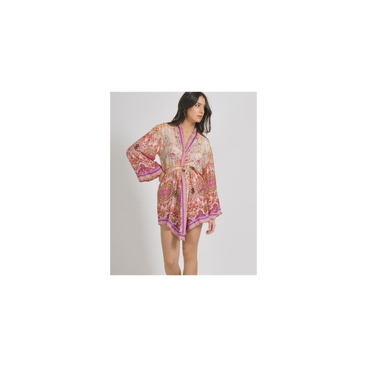 Blusa/Kimono Fantasia Rosa/Arancio-One Size