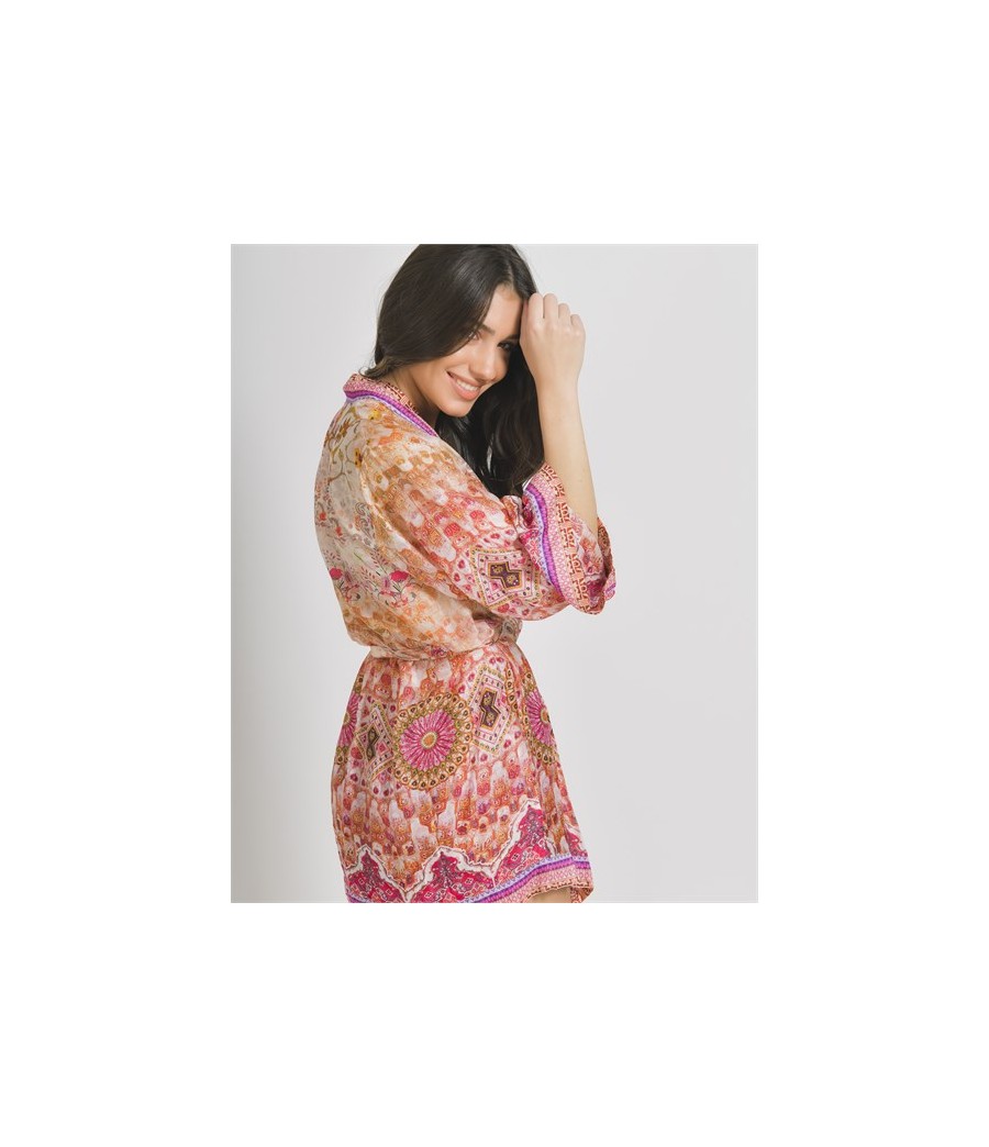 Blusa/Kimono Fantasia Rosa/Arancio-One Size