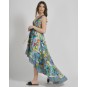 Sleevless Asymmetric Dress Multicolor with Prints One Size(100%Crepe)