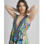 Sleevless Asymmetric Dress Multicolor with Prints One Size(100%Crepe)