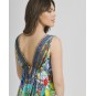 Sleevless Asymmetric Dress Multicolor with Prints One Size(100%Crepe)