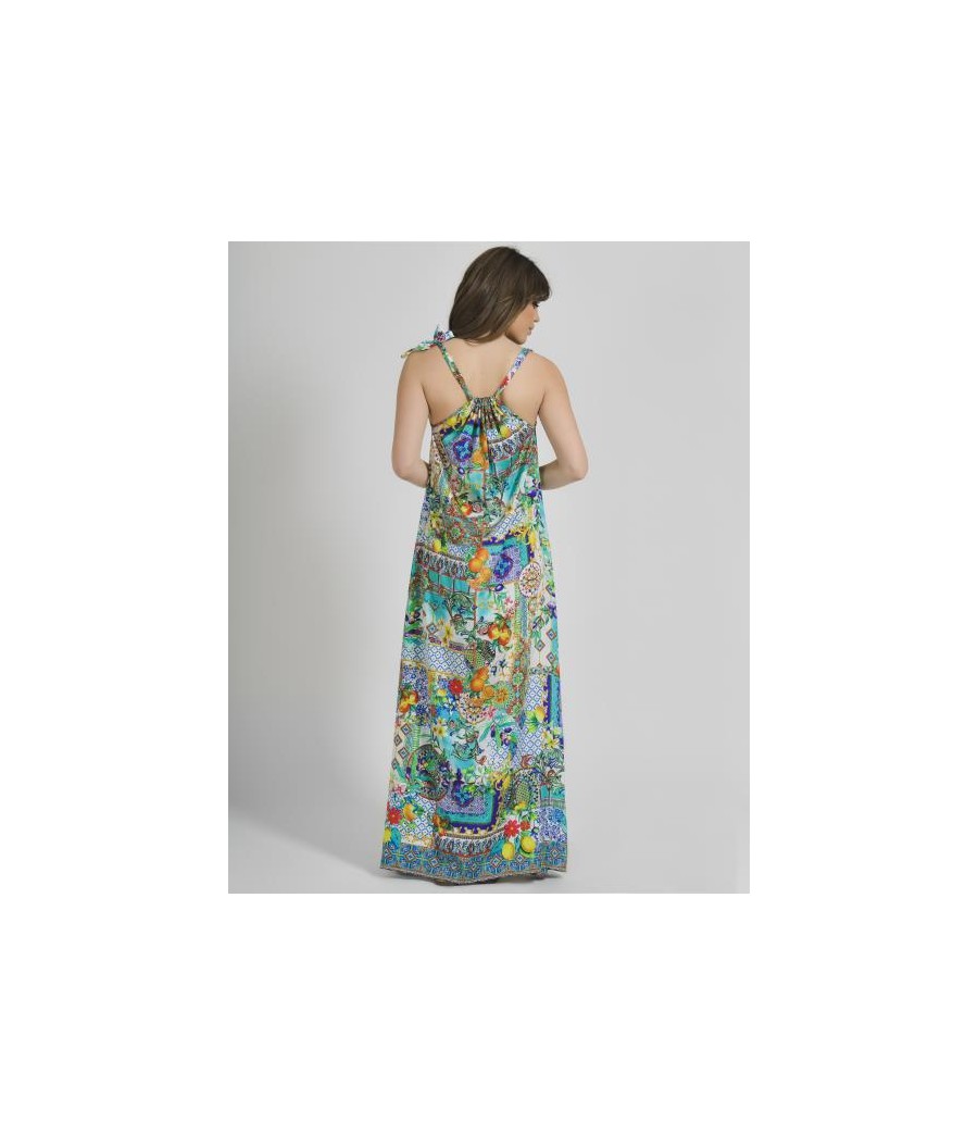 Long Sleeveless Dress Multicolor One Size ( 100% Crepe)