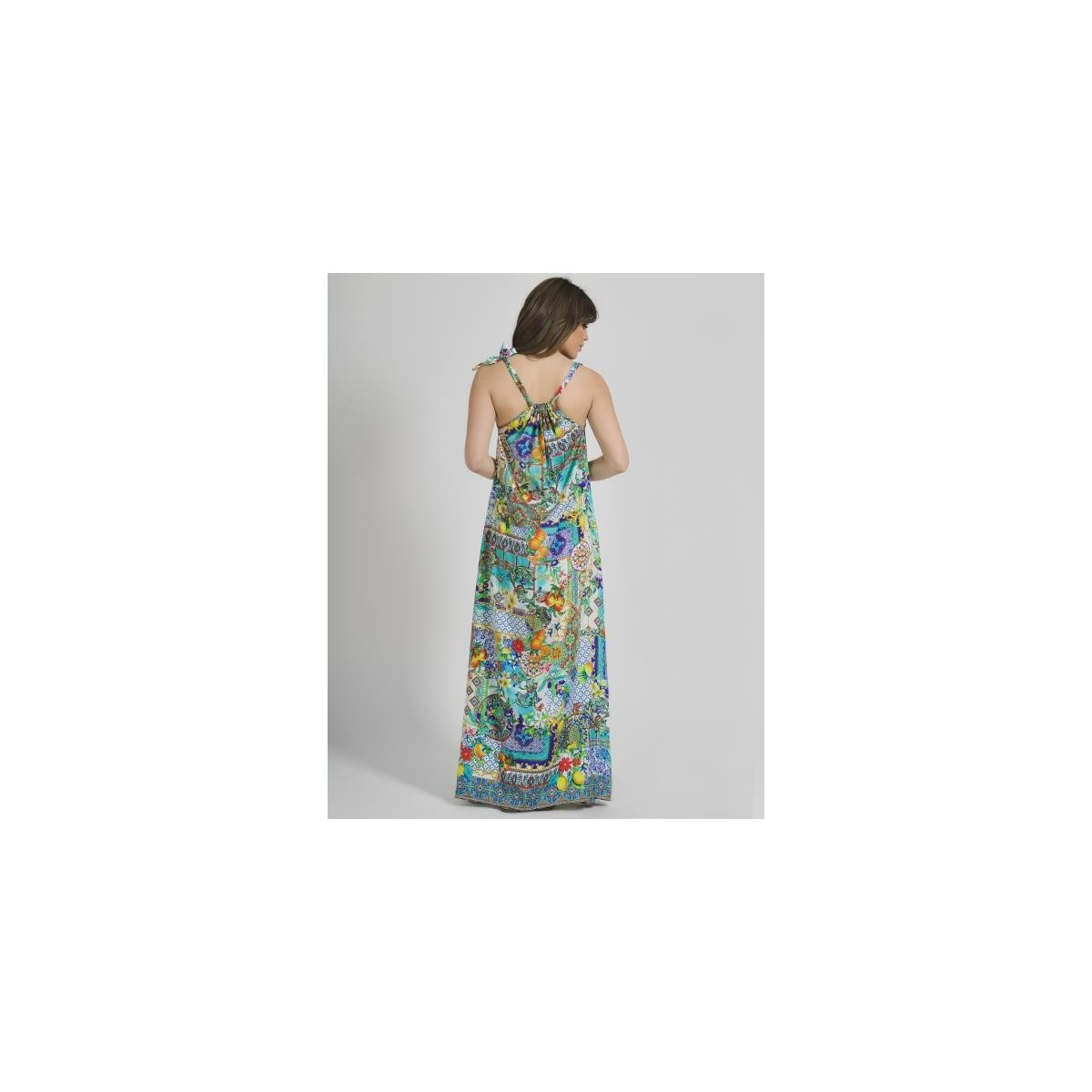 Long Sleeveless Dress Multicolor One Size ( 100% Crepe)