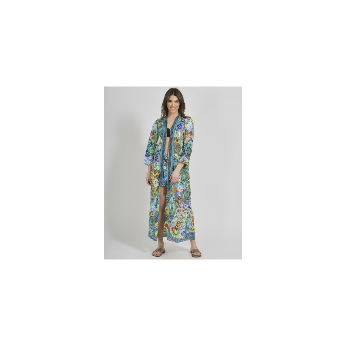 Set Kimono/Short Multicolore (100%Crepe)One Size