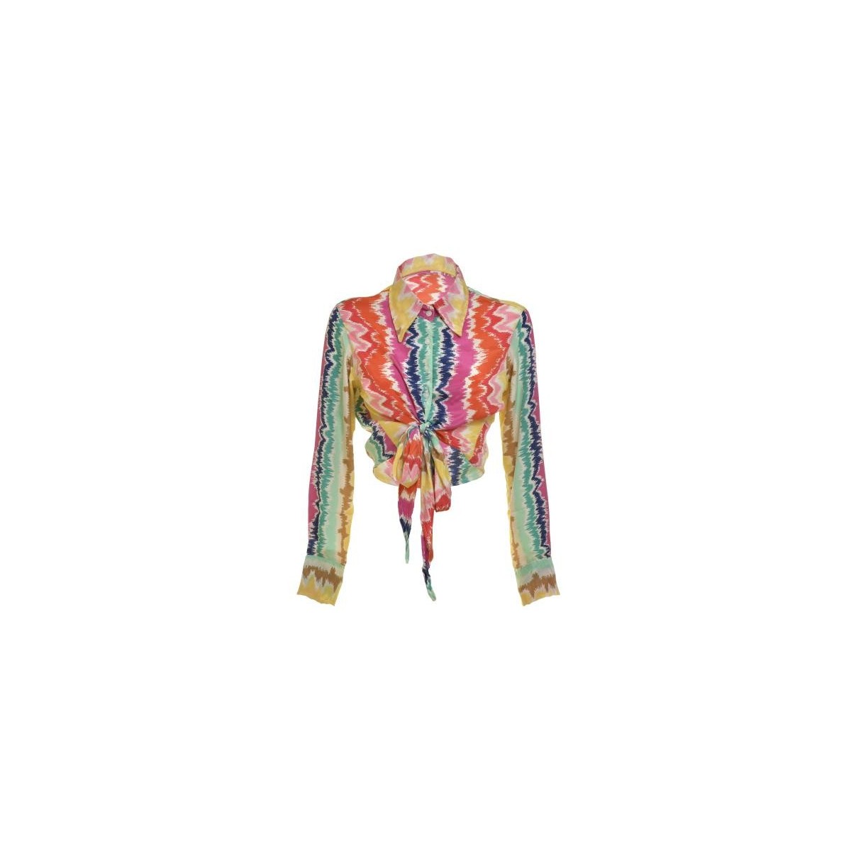 Camicia/Blusa Multicolore Corta con Fiocco.100%Crepe