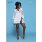 White lace kaftan with fringed sequin embroidery and green beads