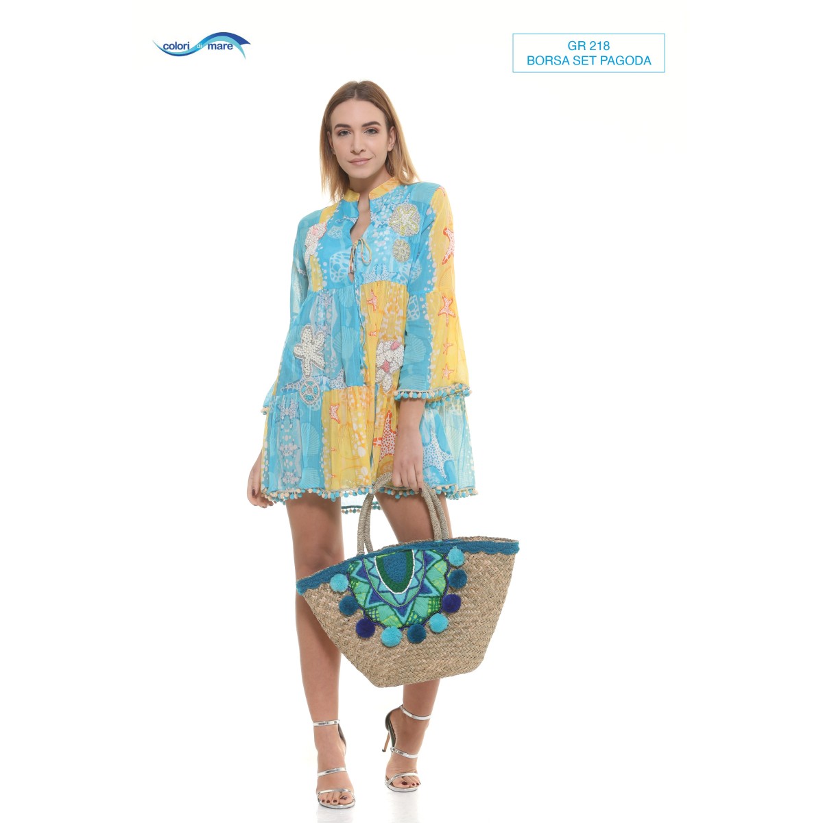 Yellow and turquoise cotton kaftan dress-kaftan embroidered with coral beads