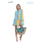 Yellow and turquoise cotton kaftan dress-kaftan embroidered with coral beads